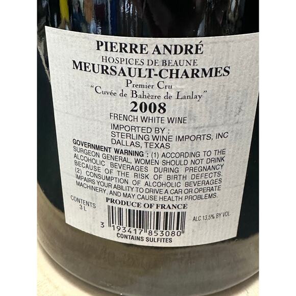 Hospices de Beaune 2008 Meursault-Charmes Empty 3L Jeroboam Burgundy Wine Bottle - Picture 4 of 8
